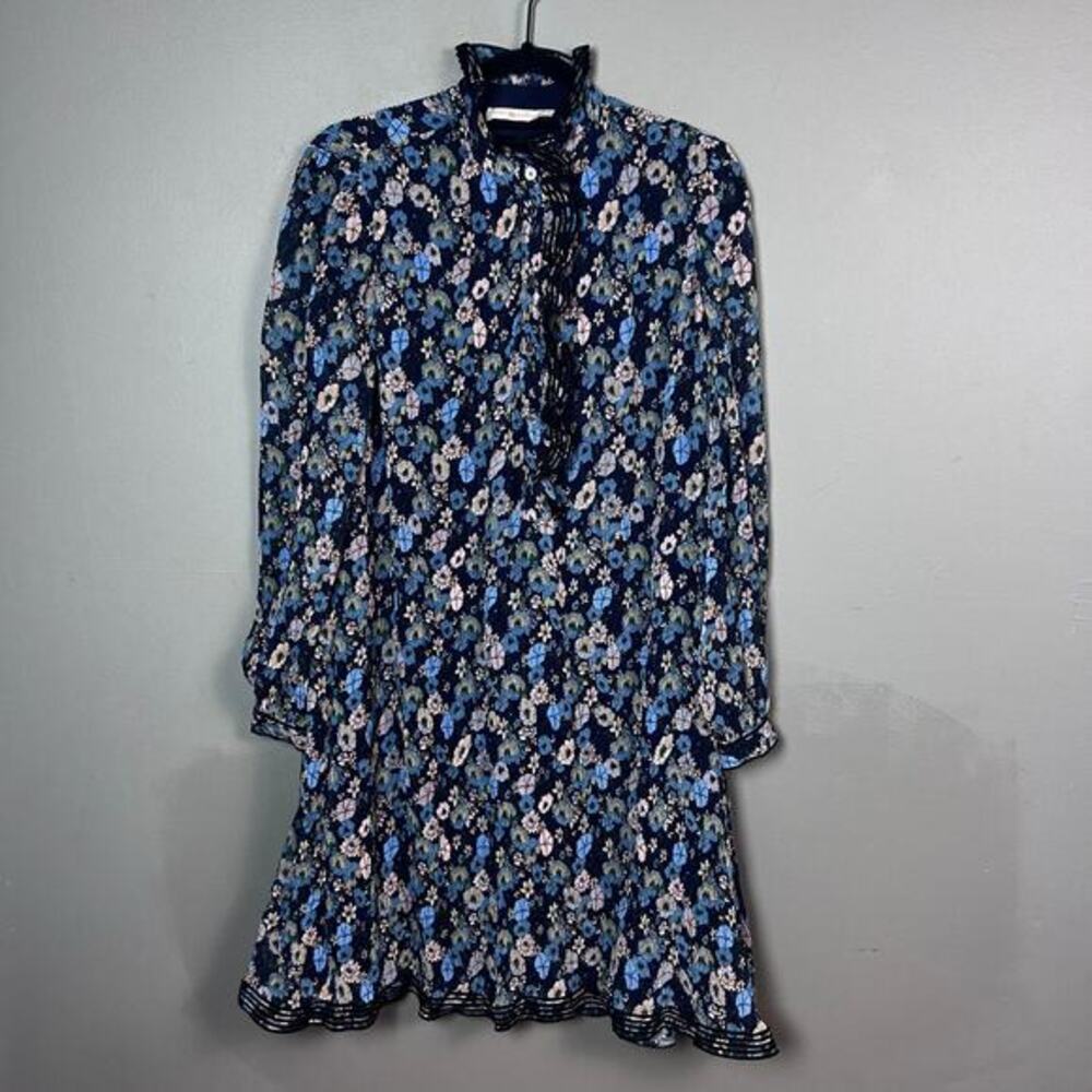 Tory Burch dress size 2 midi floral‎ lagenlook ruffle sheer mock neck feminine